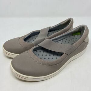 Ahnu Tan Taupe Loafer Elastic Mary Jane Strap Leather Suede Womens Size 8